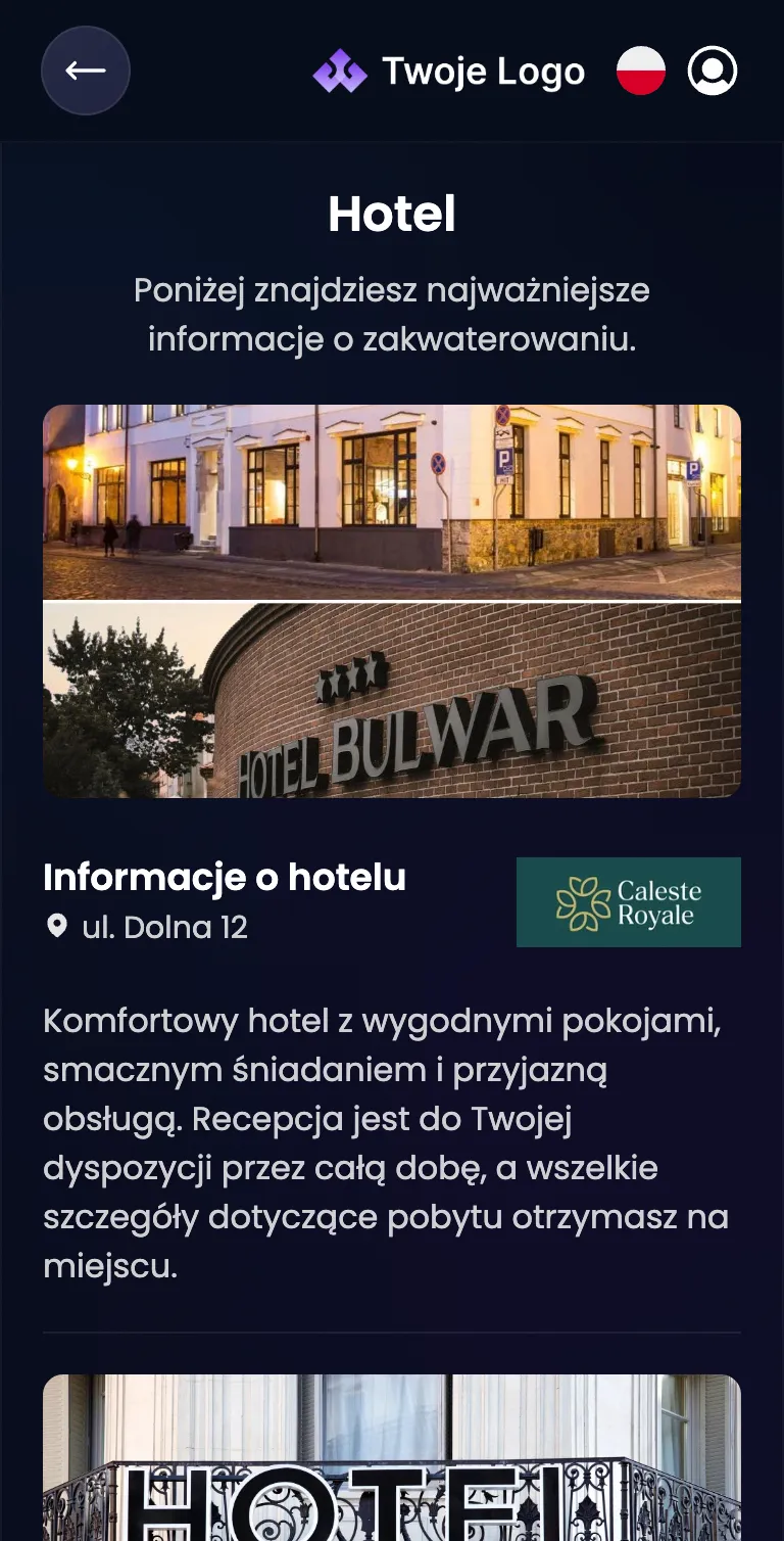 EventApp event app hotel bookings screen