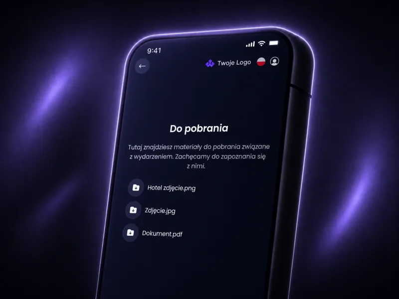 Sekcja pobierania EventApp z materiałami i plikami eventowymi
