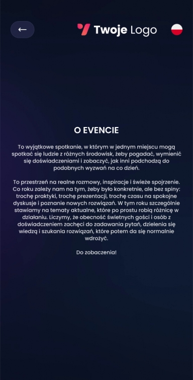 Ekran opisu wydarzenia w aplikacji eventowej EventApp