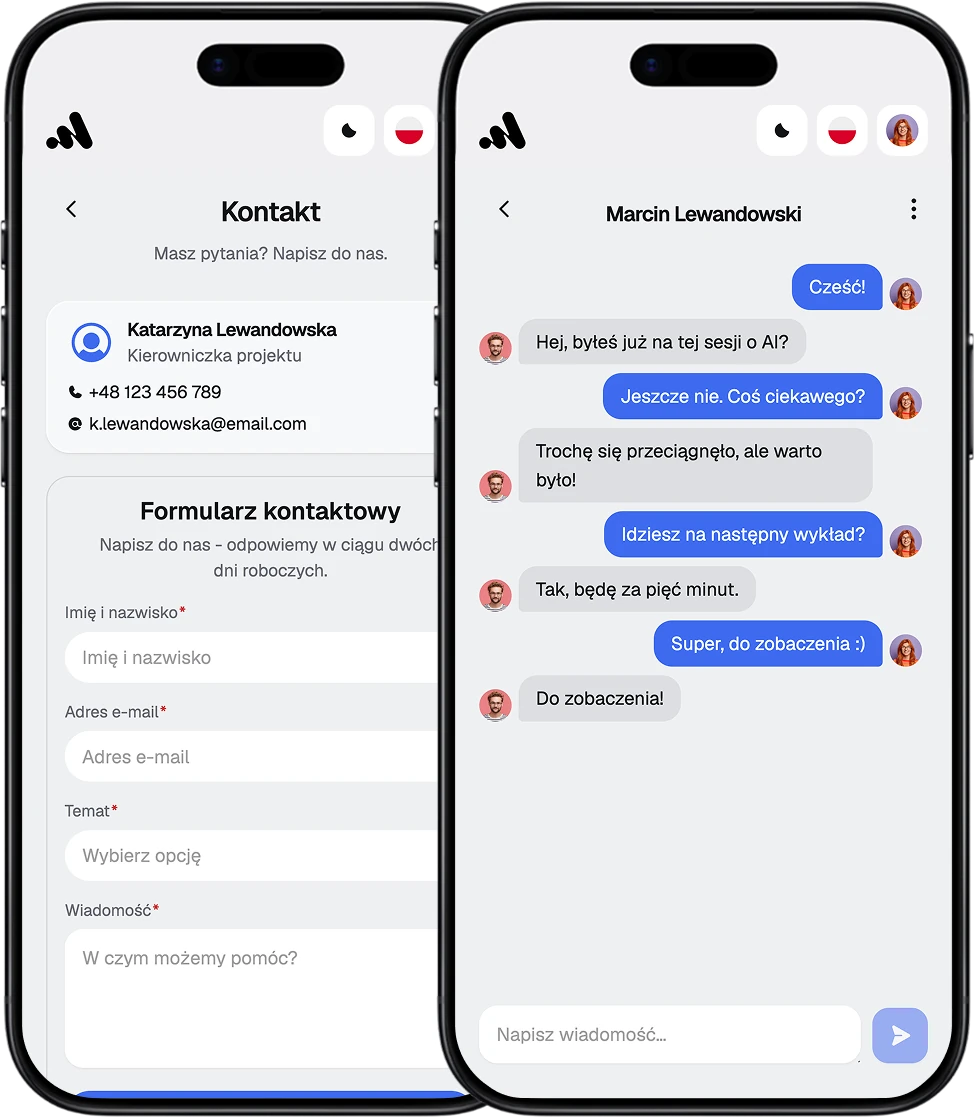 EventApp-Screens mit Kontaktformular und Networking-Chat