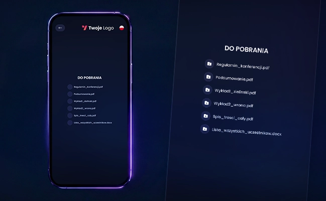 Sekcja pobierania EventApp z materiałami i plikami eventowymi