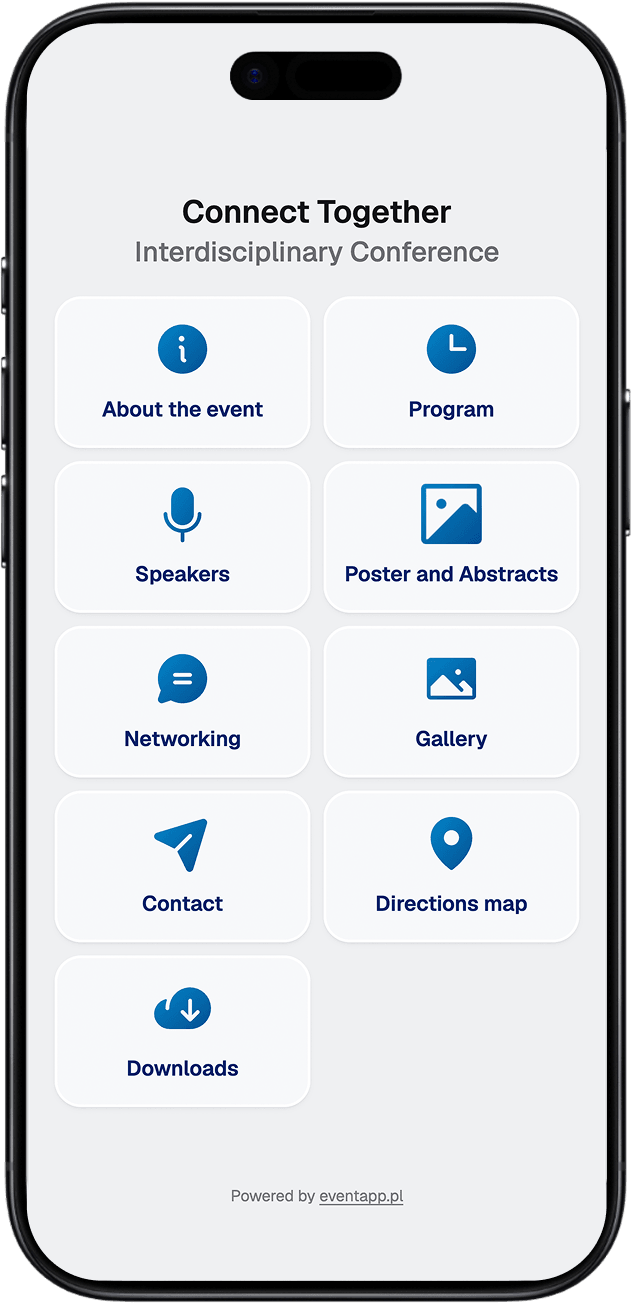 EventApp conference screen with the programme, speakers and networking.